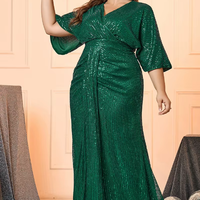 Robes de soirée chic grande taille, sexy, à encolure en V, froncées, à paillettes, élégantes, pour demoiselles d'honneur, robes maxi de fête