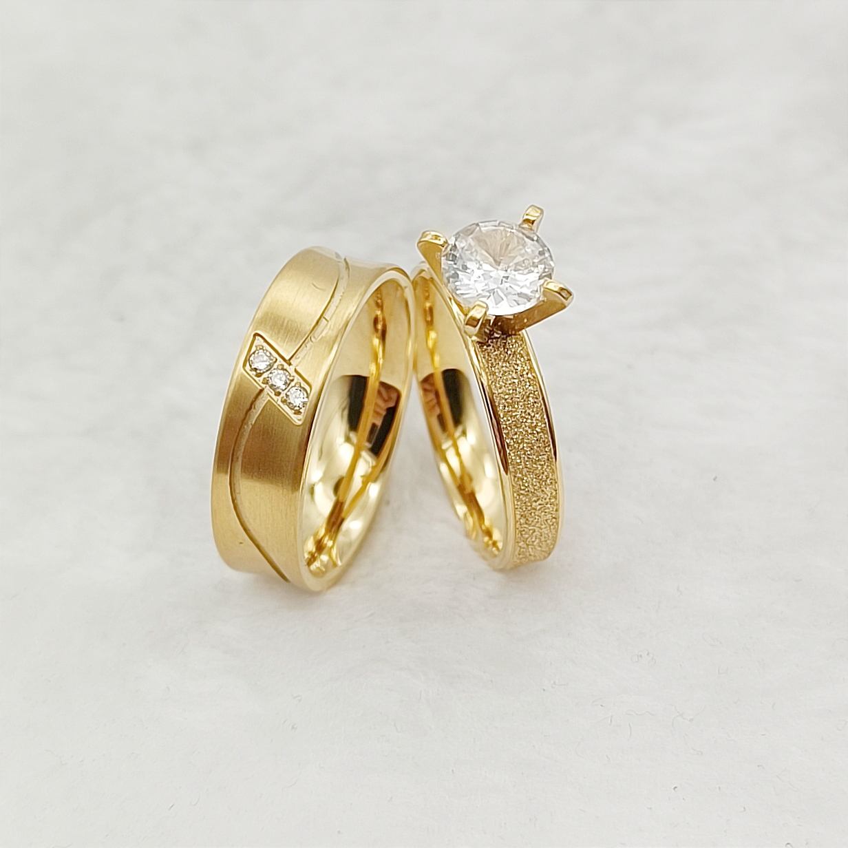 Unique Designer Engagement Couples Rings for Women Girls 24 Karat Gold  Plated Cz Diamond Fashion Jewelry