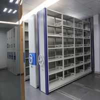 Étagère de rangement d'archives mobile moderne bicolore en métal, structure démontable, gain de place, pour usage commercial