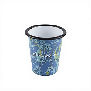 Mug conique en émail de 350 ml, personnalisé en usine, bleu et jaune, imprimé, non cassable, pour boire - Product Image 6