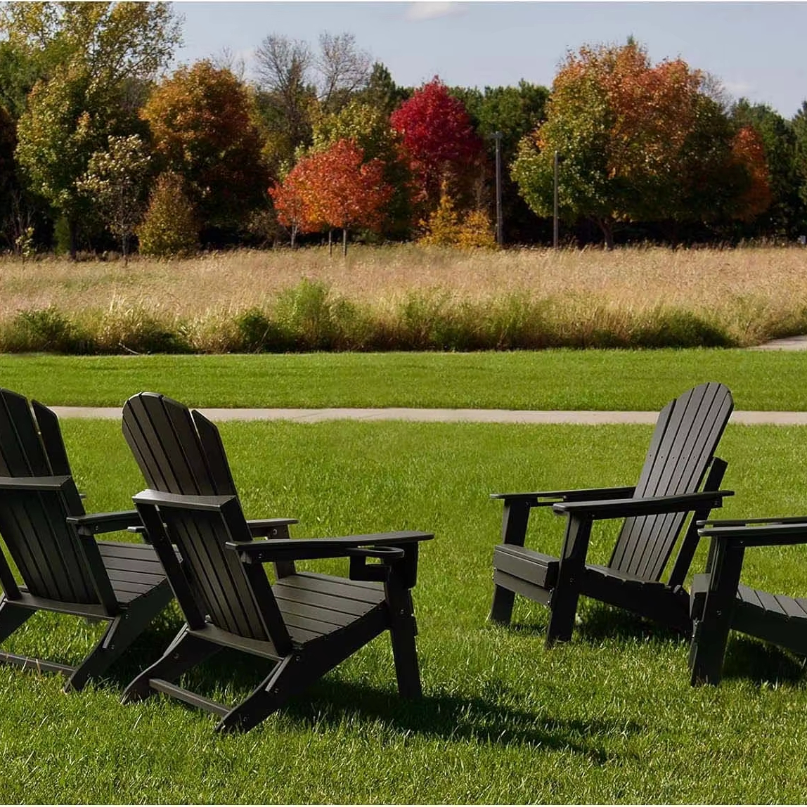 Modern Style Adirondack Chair Stainless Steel Frame Footrest Contemporary Leisure Design for Patio Exterior Garden Pool Park