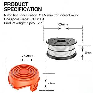 Ensemble de bobines de rechange pour tête de tondeuse DF-065-BKP, ligne en nylon 1,6 mm 36FT/11M verte ronde BLACK DECKER GH710 GH700 GH750 - Product Image 2