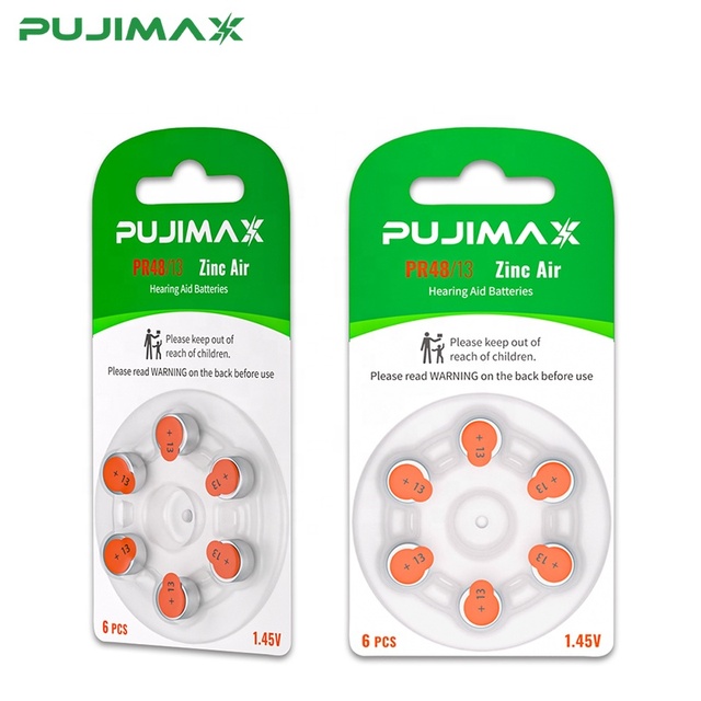 PUJIMAX Mercury-Free 1.45V A13 13A P13 ZA13 PR48 13 Zinc Air Button Battery Long Lasting for Headphone Use BTE Hearing Aids