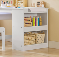 Table et chaises artisanales pour enfants avec rouleau en papier, tasses à peinture et étagères de rangement 2 en 1, bureau d'art en bois pour dessiner, peindre et écrire