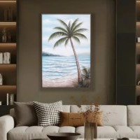 Peinture murale style bohème cocotier vert, abstraite, couleur personnalisée, cadre en bois, toile moderne faite à la main – Meilleure vente