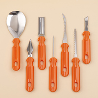 8-delige roestvrijstalen pompoen snijset met kunststof handvat voor kinder-DIY Halloween decoratiegereedschap voor de feestdagen