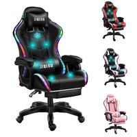 Silla de cuero pu para juegos de carreras, Sillón de masaje con luces y altavoces, luz led rgb, barato