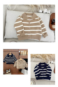 Vente en gros de manteaux en tricot rayés pour garçons, cardigan à manches longues pour garçons, tricoté avec col à boutons, vêtements en tricot - Product Image 6