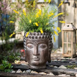 Oriental antigo decoração de jardins para casa, cabeça de buda, vaso de flores grande para plantas