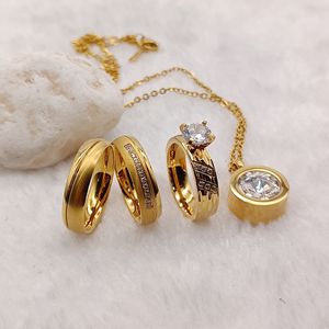 Guangzhou perhiasan Arab Saudi pernyataan cincin berlapis emas liontin wanita cincin pernikahan pertunangan set pasangan - Product Image 2