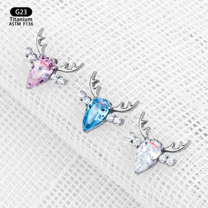Bijoux de piercing en titane F136 en forme d'élant avec zircon, clous de remplacement de 8 mm pour lèvre, langue et oreilles - Product Image 2