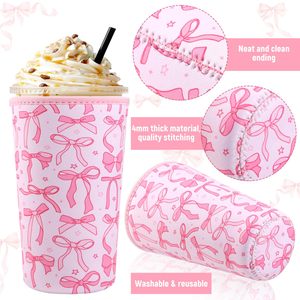 Fundas Reutilizables Personalizadas con Lazo para Vasos de Café Helado, Funda de Neopreno Rosa con Lazo para Café, Portavasos Aislante de Neopreno - Product Image 3