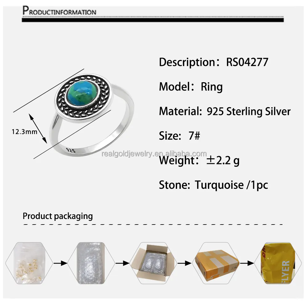 Gioielli a forma di sole S925 anello con pietra naturale bella pietra turchese gioielli classici stile retrò per il regalo di fidanzamento per l'unis