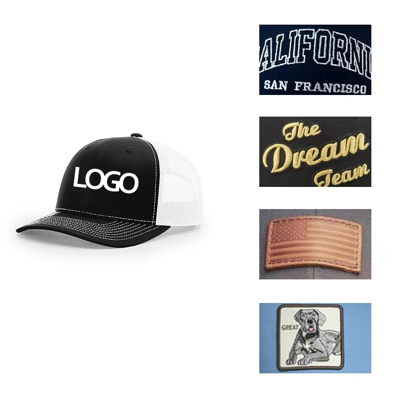 Casquette de baseball sport personnalisée maille légèrement incurvée bord Richardson 112 6 panneau casquette de camionneur chapeaux en maille avec logo personnalisé