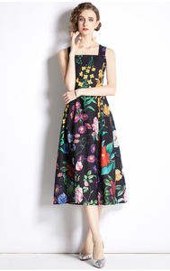 Vestido midi sin mangas con cuello cuadrado y estampado floral de diseñador, estilo bohemio de verano, espalda descubierta, talla grande, Vestidos Traf - Product Image 3