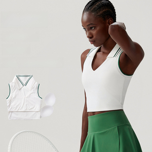Haut de tennis pour femme à col en V avec logo avant Débardeur à séchage rapide extensible dans les 4 sens pour le yoga, la course à pied et le golf-Vêtements de sport respirants - Product Image 3