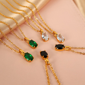 Collier Pendentif Tendance en Alliage de Zinc avec Sertissage Griffe, Pierre Précieuse Ovale, Bijou Femme, Cadeau, Style Minimaliste Élégant - Product Image 1