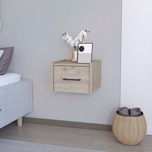 DB Table de chevet en bois massif finition cuir gris clair armoire de chevet flottante nordique pour le stockage de meubles de maison Calion chambre à coucher - Product Image 1