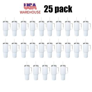 Lot de 25 gobelets de voyage H2.0 de 40 oz en acier inoxydable à double paroi, blancs, pour sublimation, avec couvercle et paille - Product Image 1