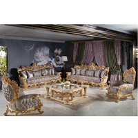 Ensemble de meubles de salon turc haut de gamme en or royal, canapé en bois massif sculpté, table basse, ensemble de meubles de salon