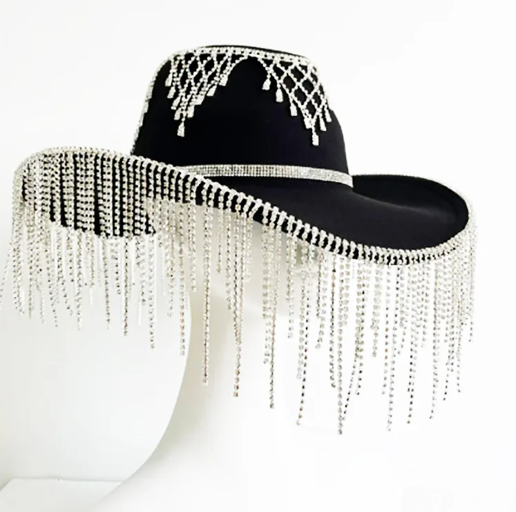 Rhinestone Women Cowgirl Hat - Bling Diamond Glitter Fringe display picture 3