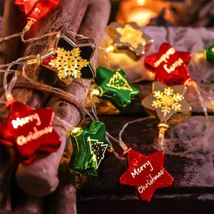 Batterij Aangedreven Kerst Decoratie Sneeuwvlok Vijfpuntige Ster Vormige Xmas Lantaarn Boom Hanger Led Starry Light String