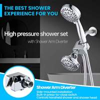 Ensemble de douche à main en acier inoxydable poli avec tuyau haute pression, système de douche double 2-en-1 avec jets de massage et pluie, et inverseur 3 voies