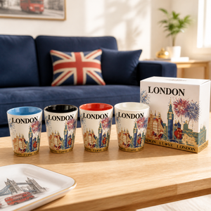 Mug en céramique souvenir de <span class=keywords><strong>Londres</strong></span> avec impression Big Ben, London Eye, bus rouge à deux étages et silhouette de <span class=keywords><strong>la</strong></span> ville, et set de sous-verres « I Love London » - Product Image 3