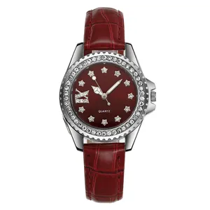 WJ-10937 Exquisite Luxus Diamant Kunstleder Armband Quarz Armbanduhren Beliebte Frauen Quarzuhren