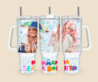 Gobelet isotherme grande capacité Karol G New Pink Hair 40oz avec poignée Stitch, double paroi