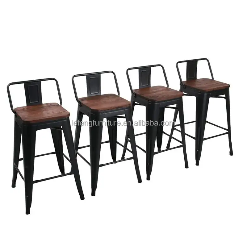 Free Sample Modern Bar Stools and Restaurant Dining Sets Black Stools Bar Chairs White Tolix Metal Bar Chair with Wooden Seat