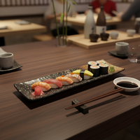Assiettes minimalistes pour sushi, assiettes japonaises en mélamine incassables pour restaurant noir, 9 pièces