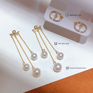 <span class=keywords><strong>Pendientes</strong></span> colgantes desmontables con borlas <span class=keywords><strong>y</strong></span> <span class=keywords><strong>perlas</strong></span> <span class=keywords><strong>de</strong></span> agua dulce, 18K, borlas doradas, 0.12ct VS, diamante - Product Image 5