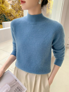 Suéter de Cachemira 100% Pura de Montaña para <span class=keywords><strong>Mujer</strong></span>, Cuello Semi-Alto, Grosor Estándar, Holgado, Suave, Tejido Genuino, Cálido, Otoño, Estilo Coreano - Product Image 2