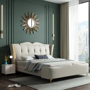 Desain terbaru furnitur kamar tidur Modern mewah berlapis kain tempat tidur lembut raja penuh ukuran Ratu