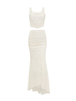 Sirène dentelle blanc mode scène haut court 2 pièces ensemble femmes vêtements robe de soirée