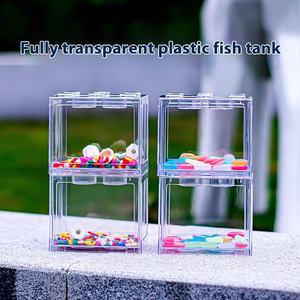 Mini Volledig Transparant Desktop Betta <span class=keywords><strong>Aquarium</strong></span> Creatief Plastic Desktop Bouwsteen Acryl <span class=keywords><strong>Aquarium</strong></span> Thai Betta Accessoire - Product Image 6
