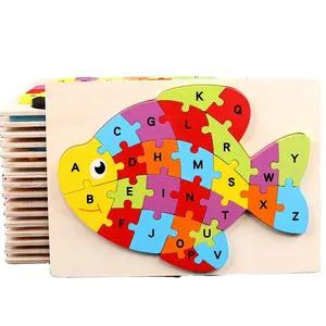 字母拼图积木动物形状匹配木制字母数字板积木儿童玩具