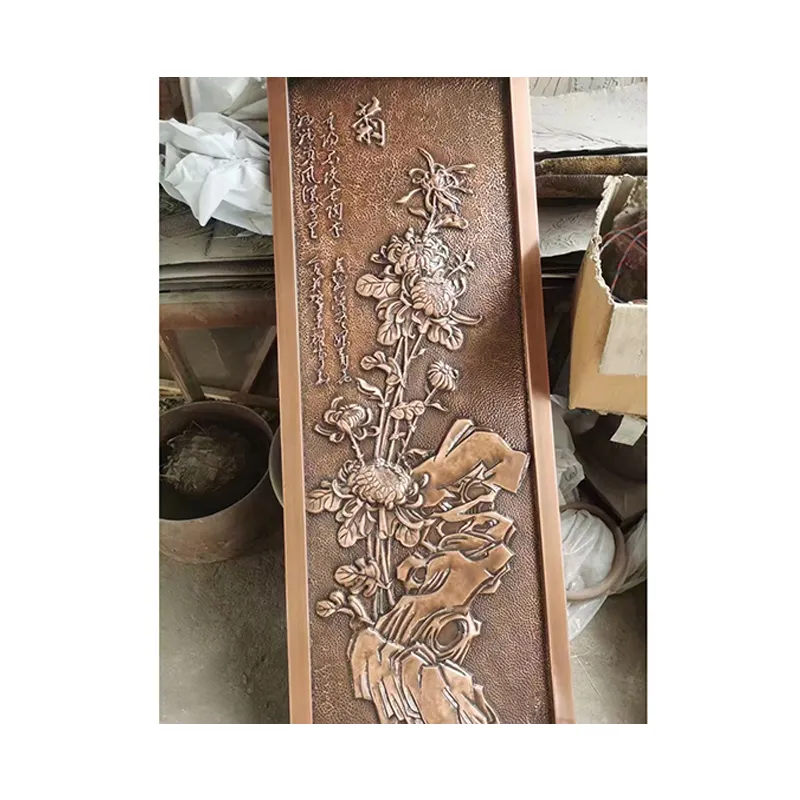 Настенное украшение ручной работы, бронзовые хризантемы коричневого цвета и бамбуковая рельефная скульптура