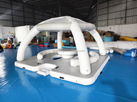 Isla Flotante Inflable Espaciosa con Toldo para el Sol, para Ocio en el Mar o Lago, Fiestas y Relajación