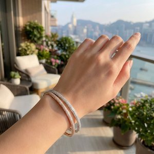 Xinfly Solid 18K <b>Gold</b> Three-Row Natural Diamond Pave <b>Bangle</b> Ring <b>Set</b> Stellar River Series AU75e FineJewelry for Women - Product Image 4