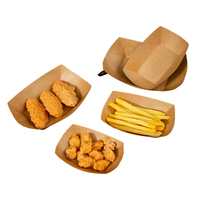 Eetbare, wegwerpbaar, rechthoekig kraftpapieren bootvormig doosje - open bovenkant - voor BBQ, friet, kip, popcorn, worstjes