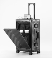 Maleta de Aluminio, Diseño Simple y Moderno, Apertura Frontal, Carcasa Rígida, Ruedas Giratorias de 360 Grados, Candado TSA, Portavasos, USB