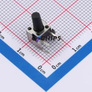 TS6610ZJ 022 Tactile Switch Bent Lead Through Hole-4P,7.3x6.1mm Single Pole Single Throw Round Button 2.5N Right Angle Insert - Product Image 1