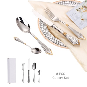 Hoàng gia 8pcs sang trọng thiết lập dao kéo máy rửa chén an toàn thép không gỉ 18-10 Flatware thiết lập đám cưới cổ điển mạ Vàng dao muỗng nĩa - Product Image 1