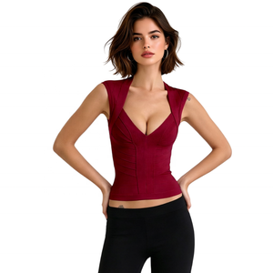 Top a Fascia Nero Rosa Bordeaux Bianco, all'ingrosso dal produttore, Top Canotta da <span class=keywords><strong>Donna</strong></span> a Collo a V a Righe Aderente, Top Casual da Festa 2026 - Product Image 2