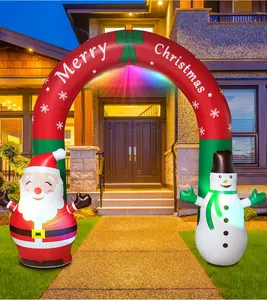 屋内屋外ガーデン小道具内蔵LEDライト大きな装飾照明付きクリスマスインフレータブルサンタクロースと雪だるまアーチウェイ