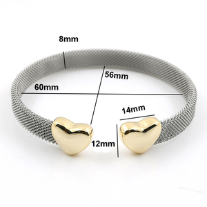 Brazalete Abierto de Malla Plateada de Acero Inoxidable Impermeable con Corazón para Mujer, Joyería - Product Image 6