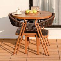 Ensemble bistrot moderne pour extérieur, mobilier de jardin et de terrasse, design emboîtable, table avec étagère de rangement et chaises en rotin tressé