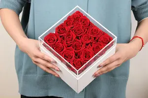 Rosas en caja de corazón cuadrado redondo, Logo personalizado inmortal Infinity Eternal estabilizado para siempre